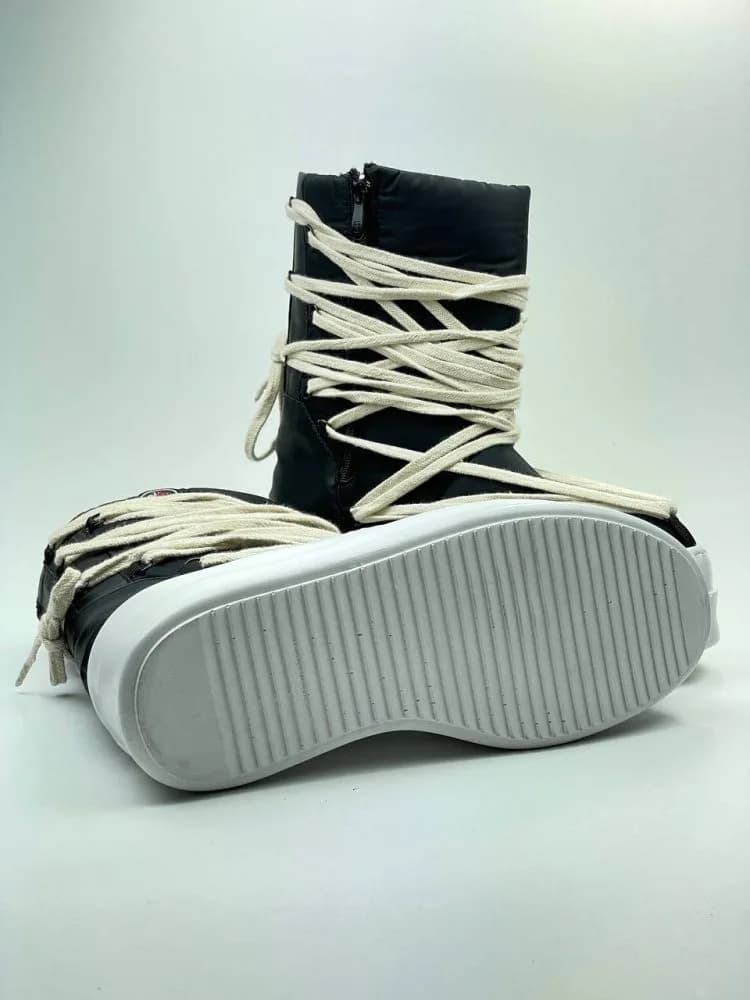 کد 3306 ریک اونز RICK OWENS مونکلر MONCLER بوت پر بند برزنت و چرم مشکی مات — تصویر ۵