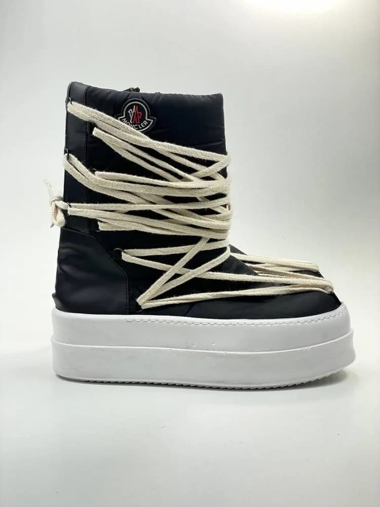 کد 3306 ریک اونز RICK OWENS مونکلر MONCLER بوت پر بند برزنت و چرم مشکی مات