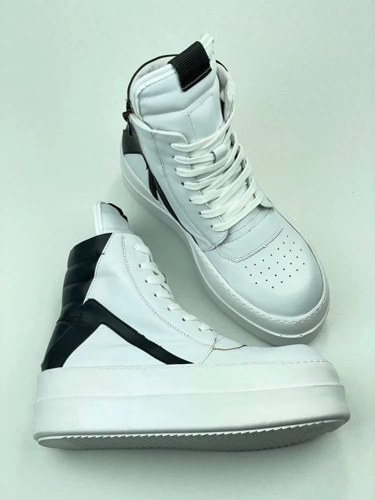 بوت ریک اونز RICK OWENS کد 3303 چرم سفید مشکی مات — تصویر ۶