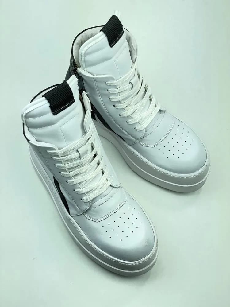 بوت ریک اونز RICK OWENS کد 3303 چرم سفید مشکی مات — تصویر ۳