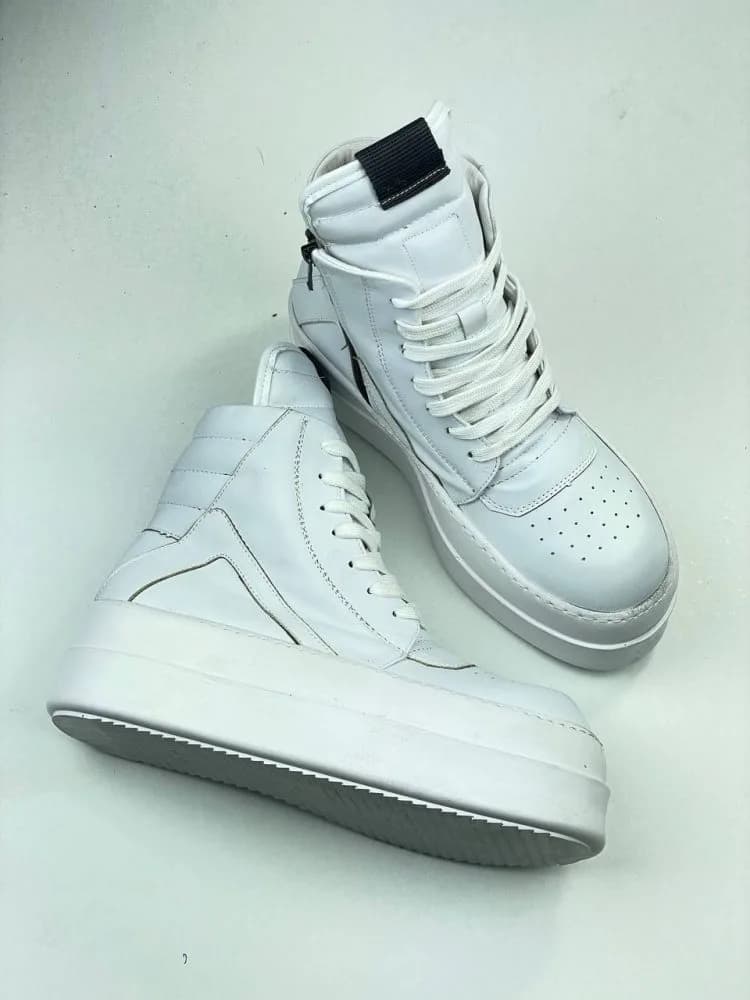 بوت ریک اونز RICK OWENS کد 3303 چرم سفید یکدست مات — تصویر ۴