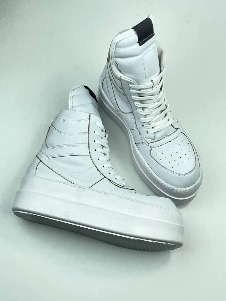 بوت ریک اونز RICK OWENS کد 3305 چرم سفید مات یکدست — تصویر ۳