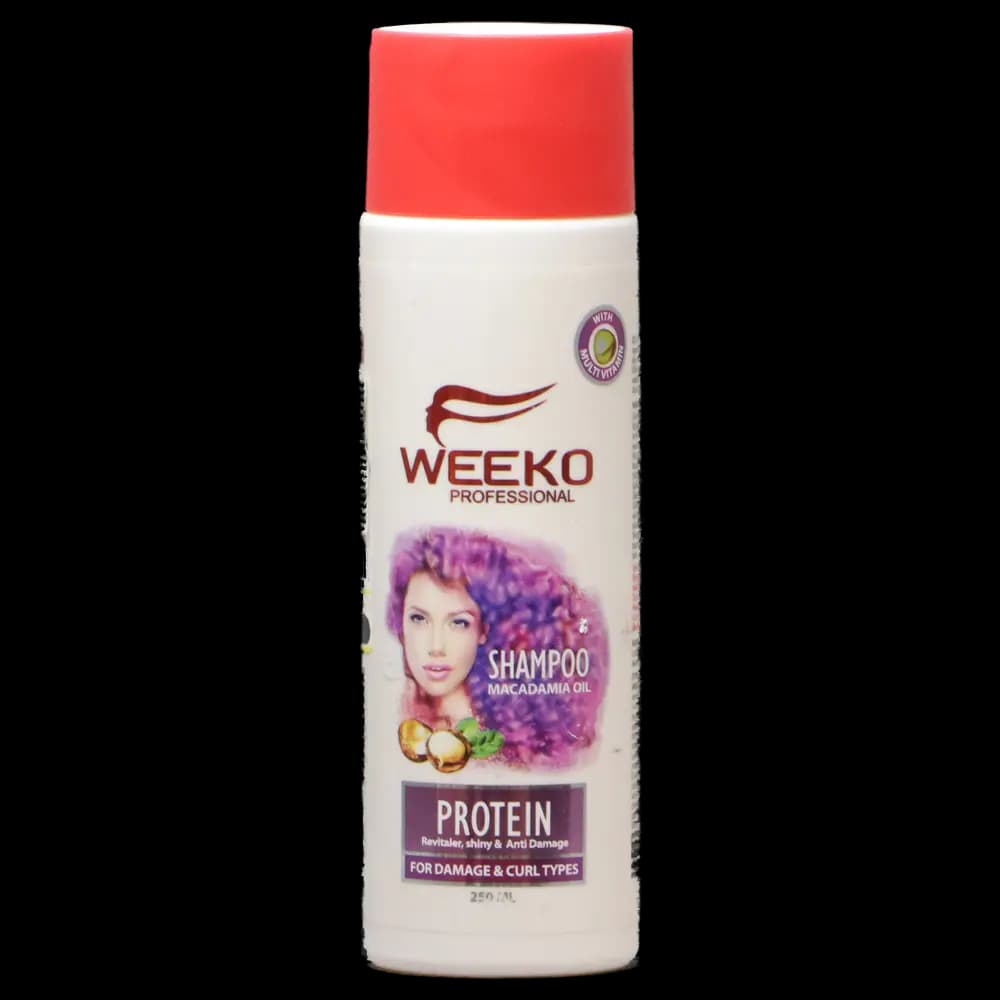 شامپو پروتئینه روغن ماکادمیا ویکو پروفشنال مناسب موهای آسیب دیده و فر حجم 250 میلی لیتر