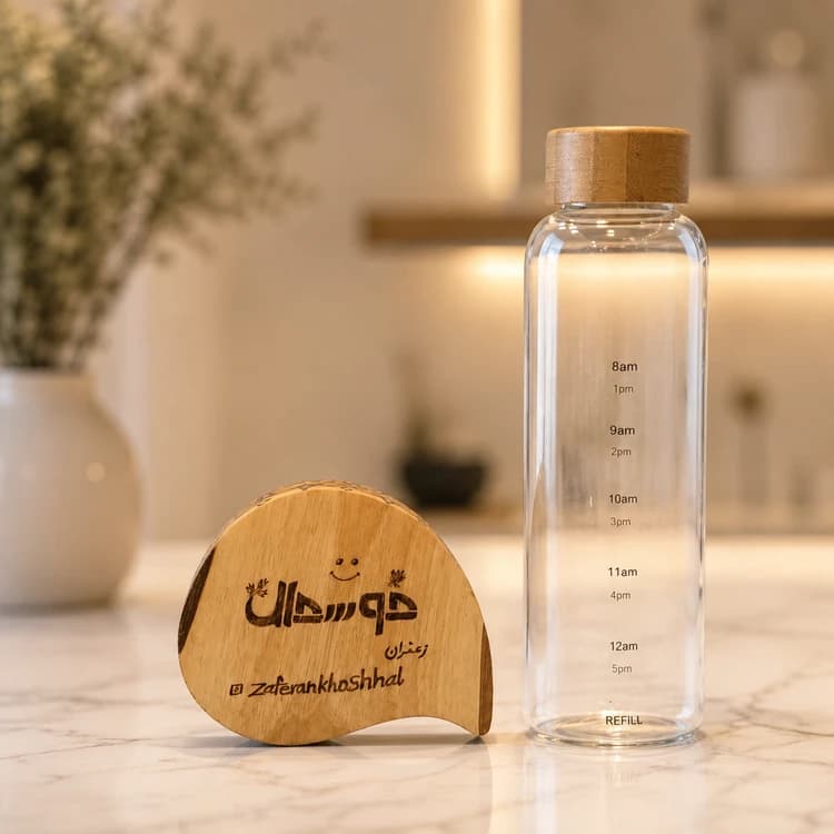 بطری شیشه ایی در چوب بامبو باریک 500 میل