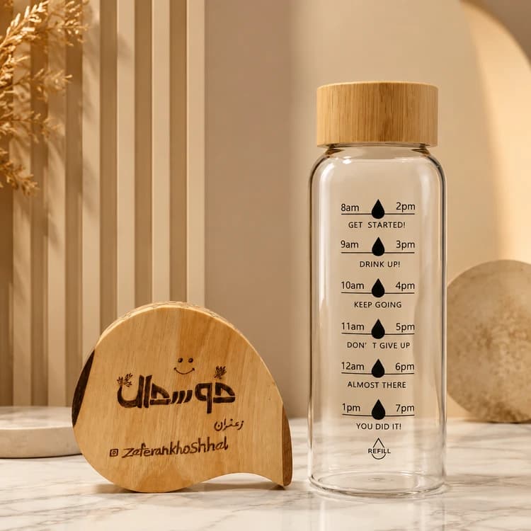 بطری شیشه ایی در چوب بامبو 750 میل