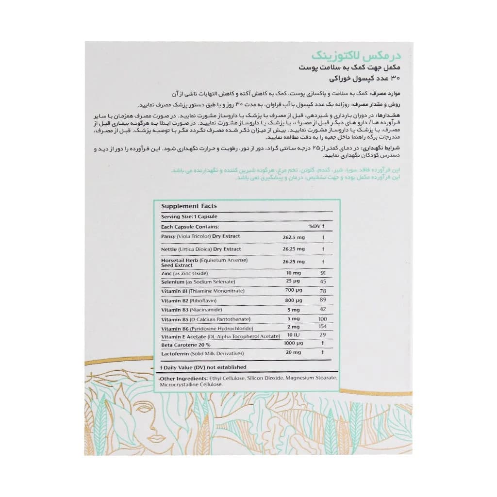 کپسول لاکتوزینک درمکس 30 عدد (Dermax Lactozinc) — تصویر ۳