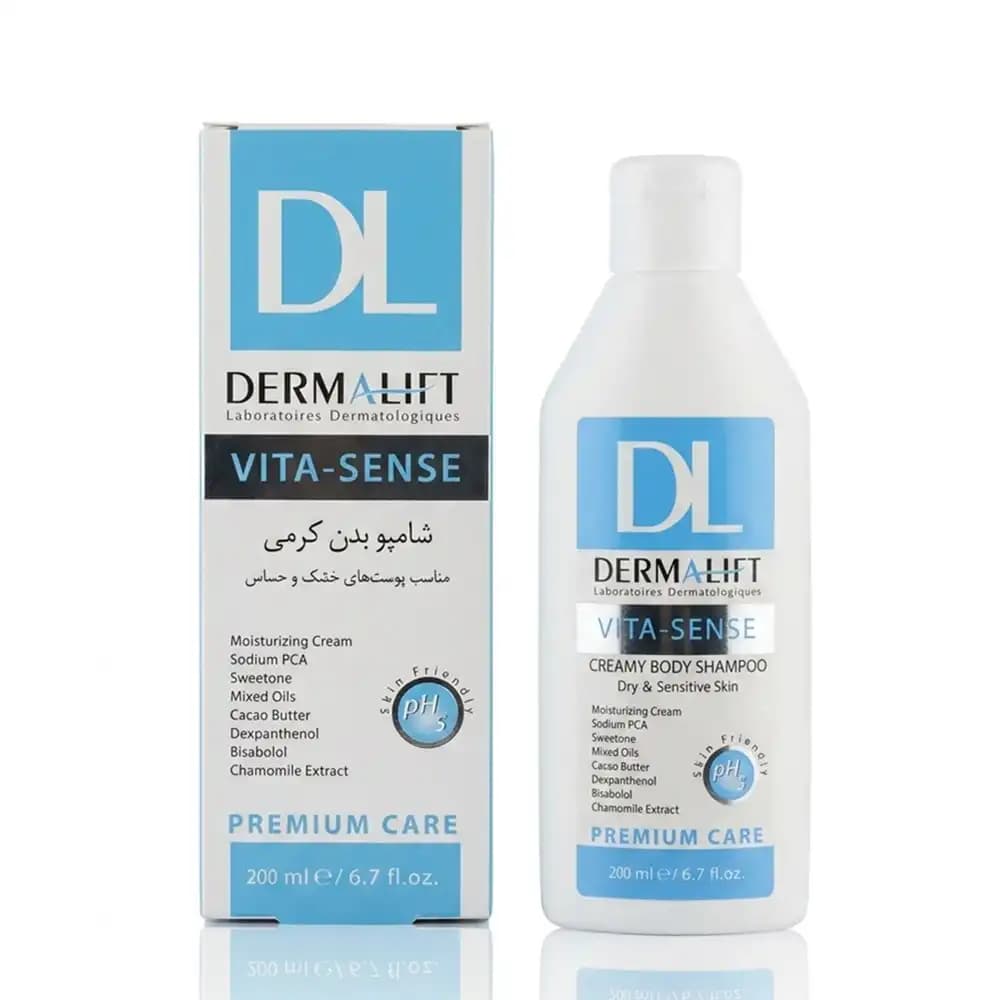 شامپو بدن کرمی درمالیفت (Dermalift) مدل ویتا سنس (Vita-Sense) مناسب پوست خشک و حساس حجم ۲۰۰ میلی‌لیتر
