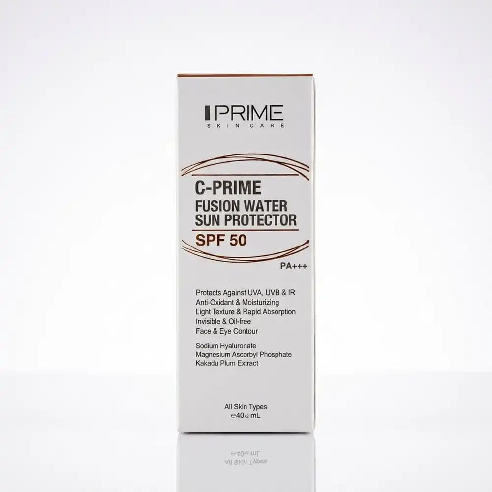 ضدآفتاب spf50 فلوئیدی پرایم (PRIME) مدل فیوژن واتر مناسب صورت و دور چشم حجم 40 میلی لیتری