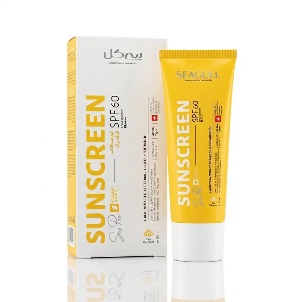 کرم ضدآفتاب بی‌رنگ سی‌گل (SEAGULL) SPF 60 مناسب انواع پوست حجم 50 میلی لیتری
