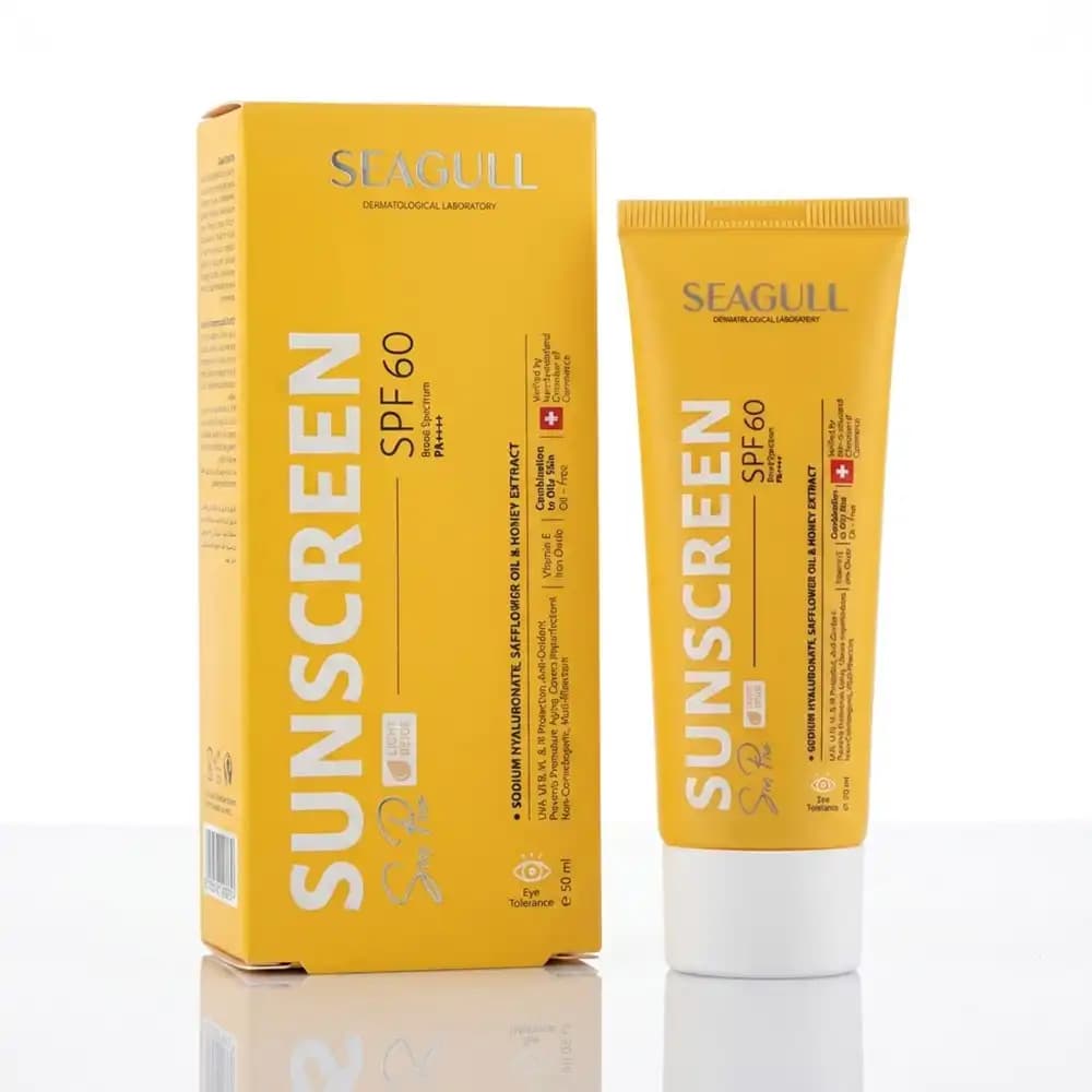 کرم ضدآفتاب رنگی سی گل (SEAGULL) SPF 60 بژ روشن (Light Beige) مناسب پوست مختلف تا چرب حجم 50 میلی لیتری