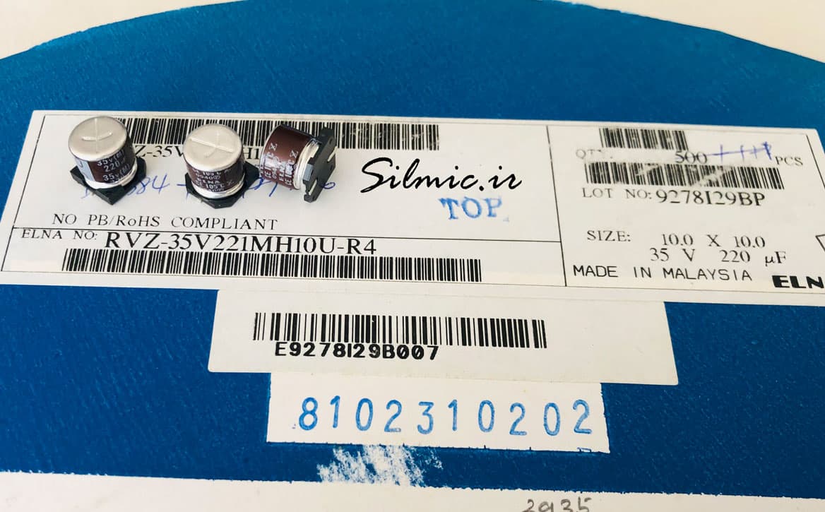 خازن 220 میکرو فاراد 35 ولت Elna نوع SMD سری RVZ مینیاتوری LOW ESR — تصویر ۲
