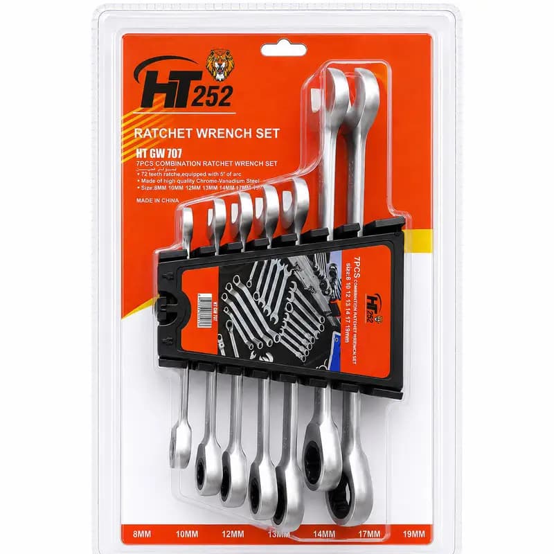 آچار یکسر تخت و یکسر رینگی اچ تی 252 مدل HT GW 707 مجموعه 7 عددی