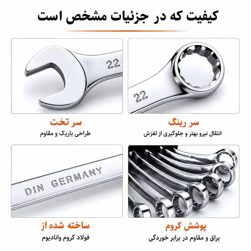 آچار یکسر تخت یکسر رینگی رایدر مدل CS12 مجموعه 12 عددی — تصویر ۷
