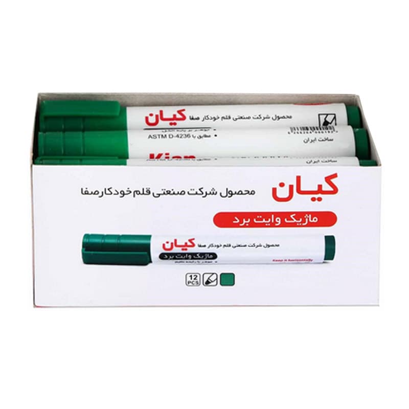 ماژیک وایت برد کیان نوک گرد رنگ سبز بسته 12 عددی