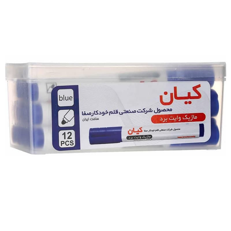 ماژیک وایت برد کیان نوک گرد رنگ آبی بسته 12 عددی