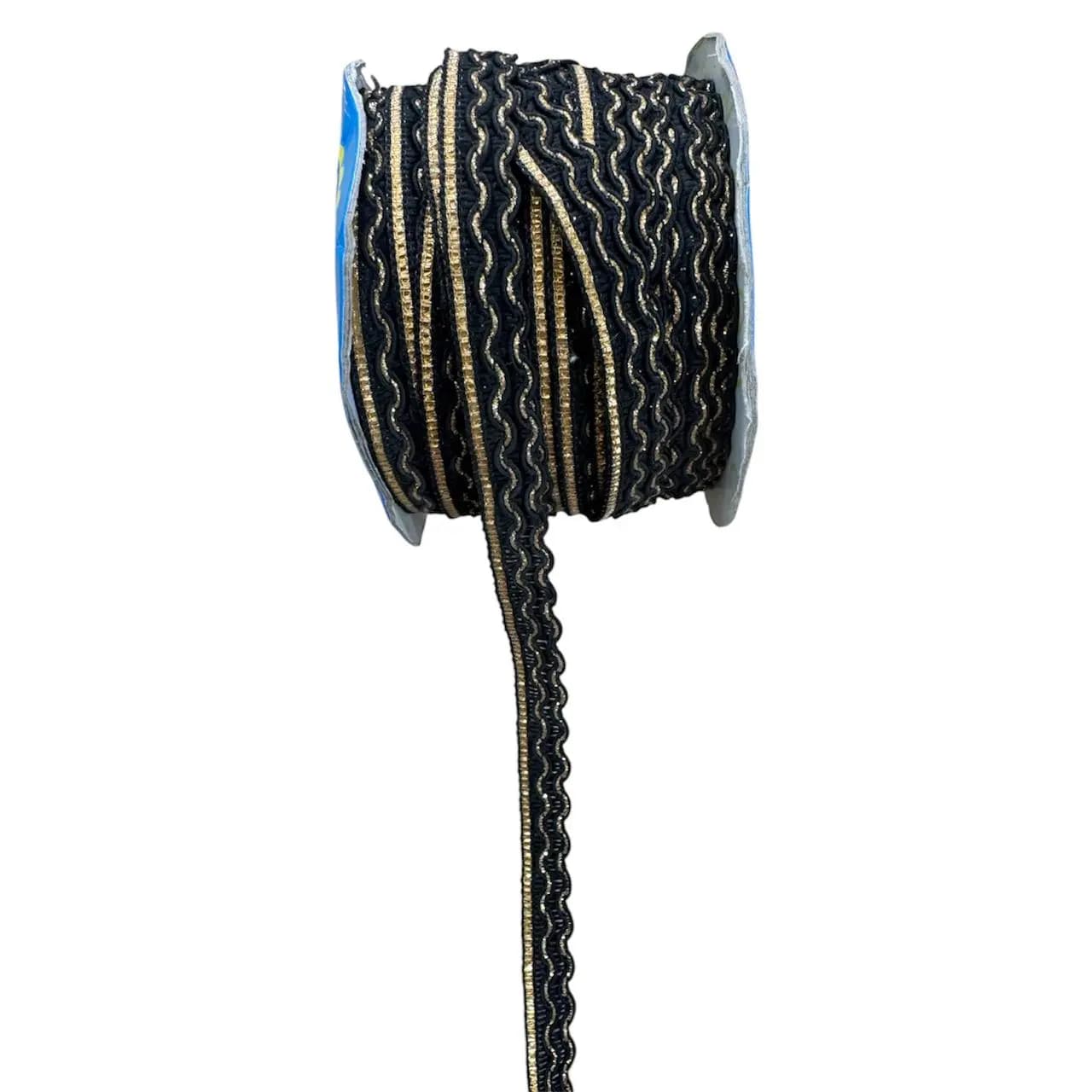 نوار بافت مشکی طلایی طرح موجی کد s1146