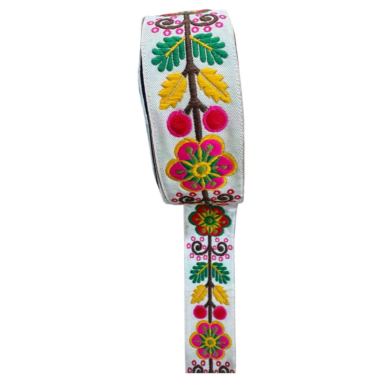 نوار گلدوزی سنتی زمینه سفید کد s1124