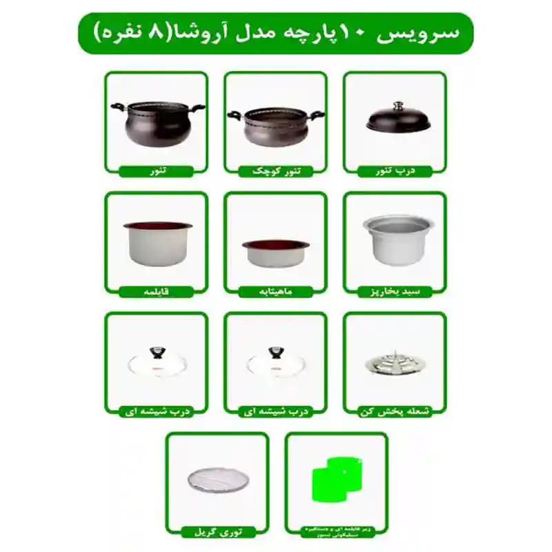 سرویس غذاپز همه‌ کاره 10 پارچه 8 نفره مدل آروشا — تصویر ۴