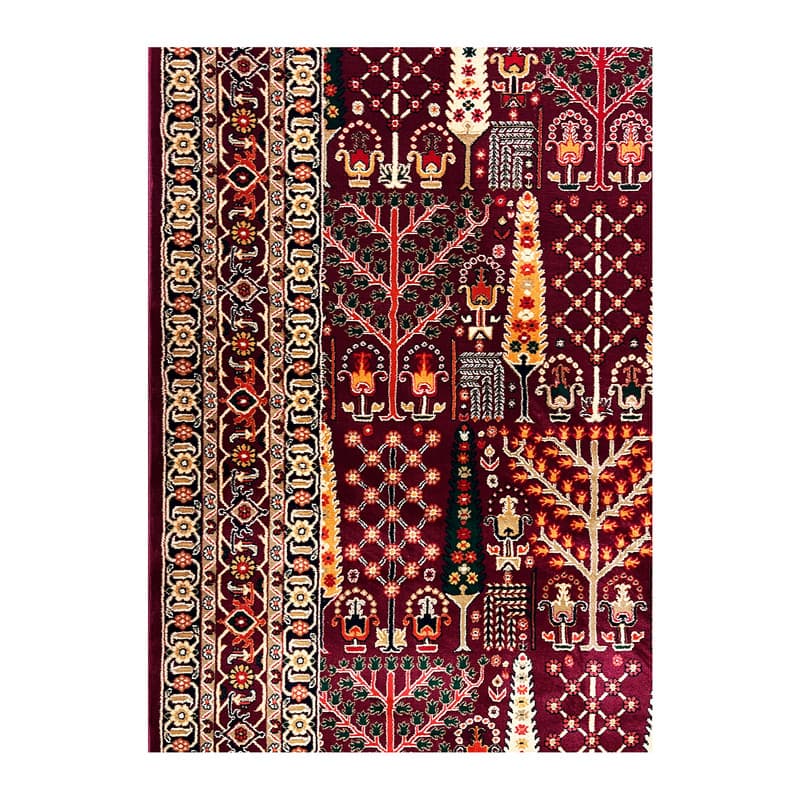 فرش ماشینی 700 شانه فرش بزرگمهر زمینه لاکی حاشیه لاکی طرح بلوچی کد 78117 — تصویر ۱۲