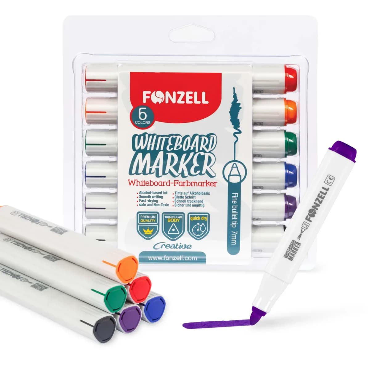 ماژیک وایت برد 6 رنگ سه وجهی فونزل کد 685007 (Fonzell)