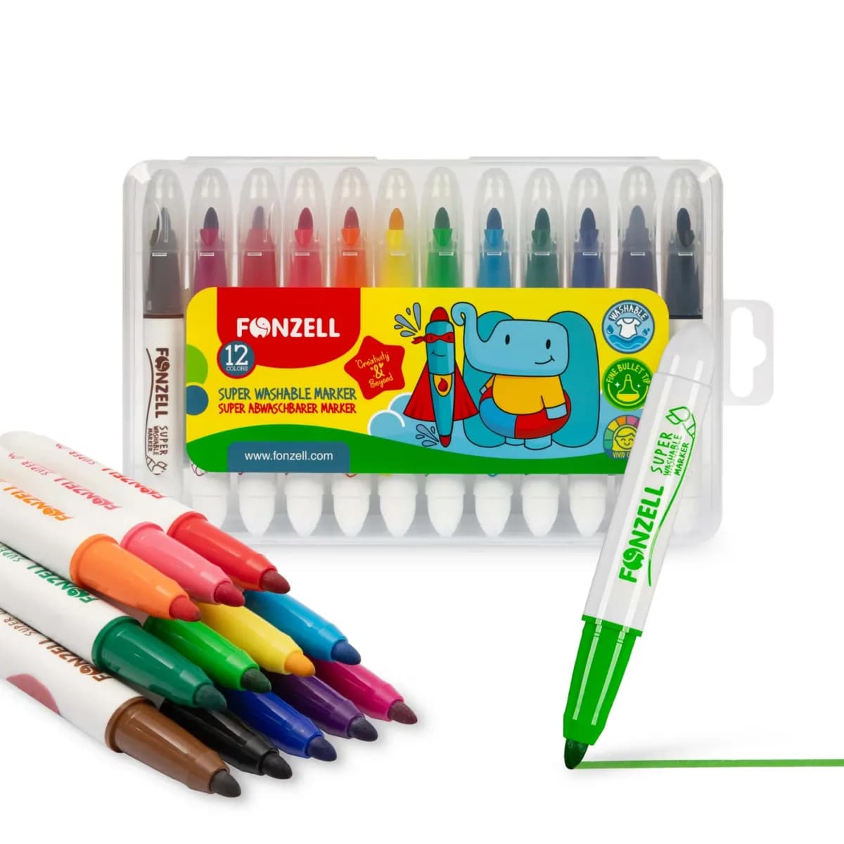 ماژیک 12 رنگ supper washable فونزل کد 685002 (fonzell)