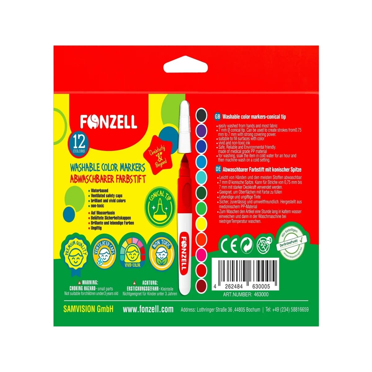 ماژیک 12 رنگ جامبو قابل شست و شو فونزل کد 685000 (fonzell) — تصویر ۷