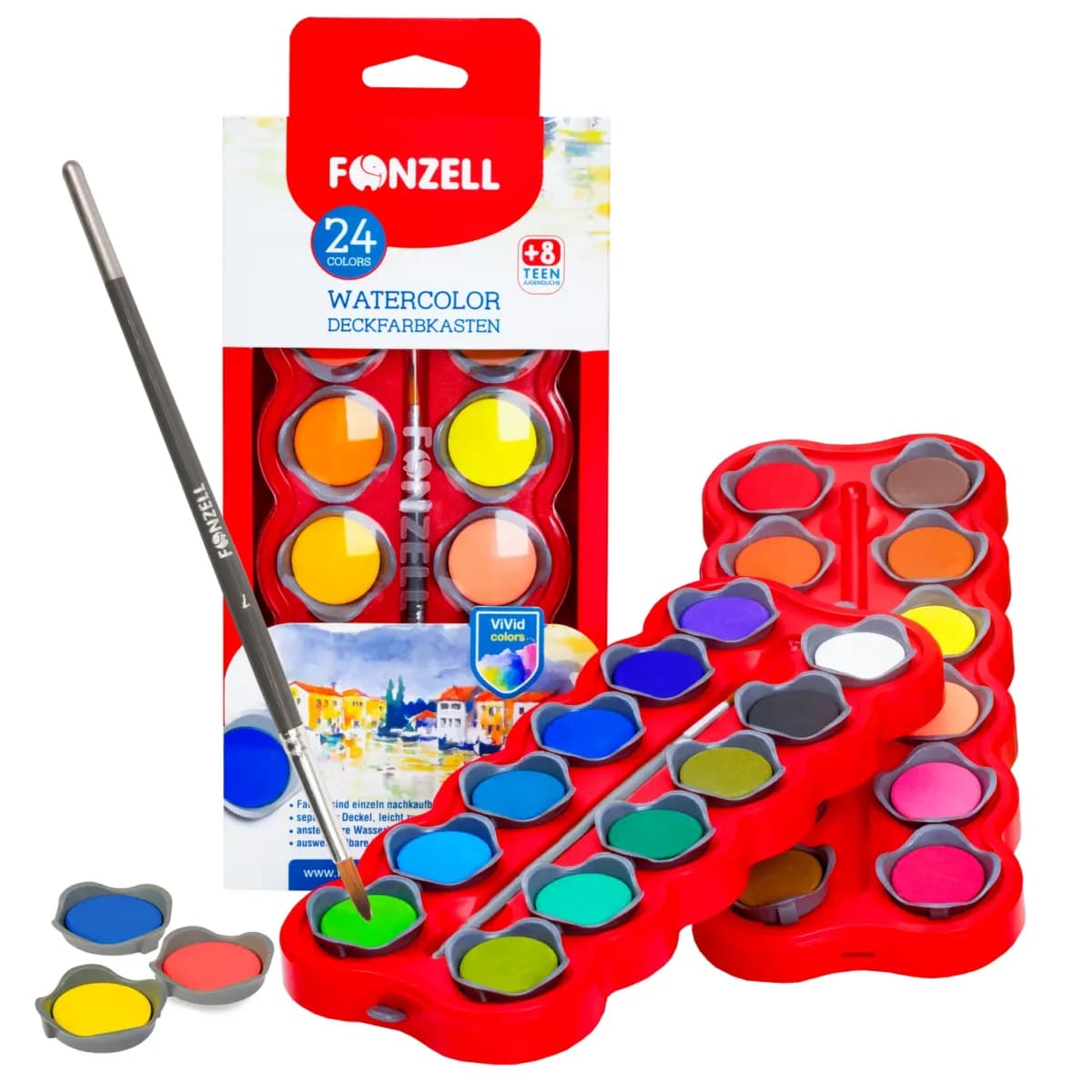 آبرنگ 24 رنگ قرص 30mm یا قلم مو فونزل (fonzell)