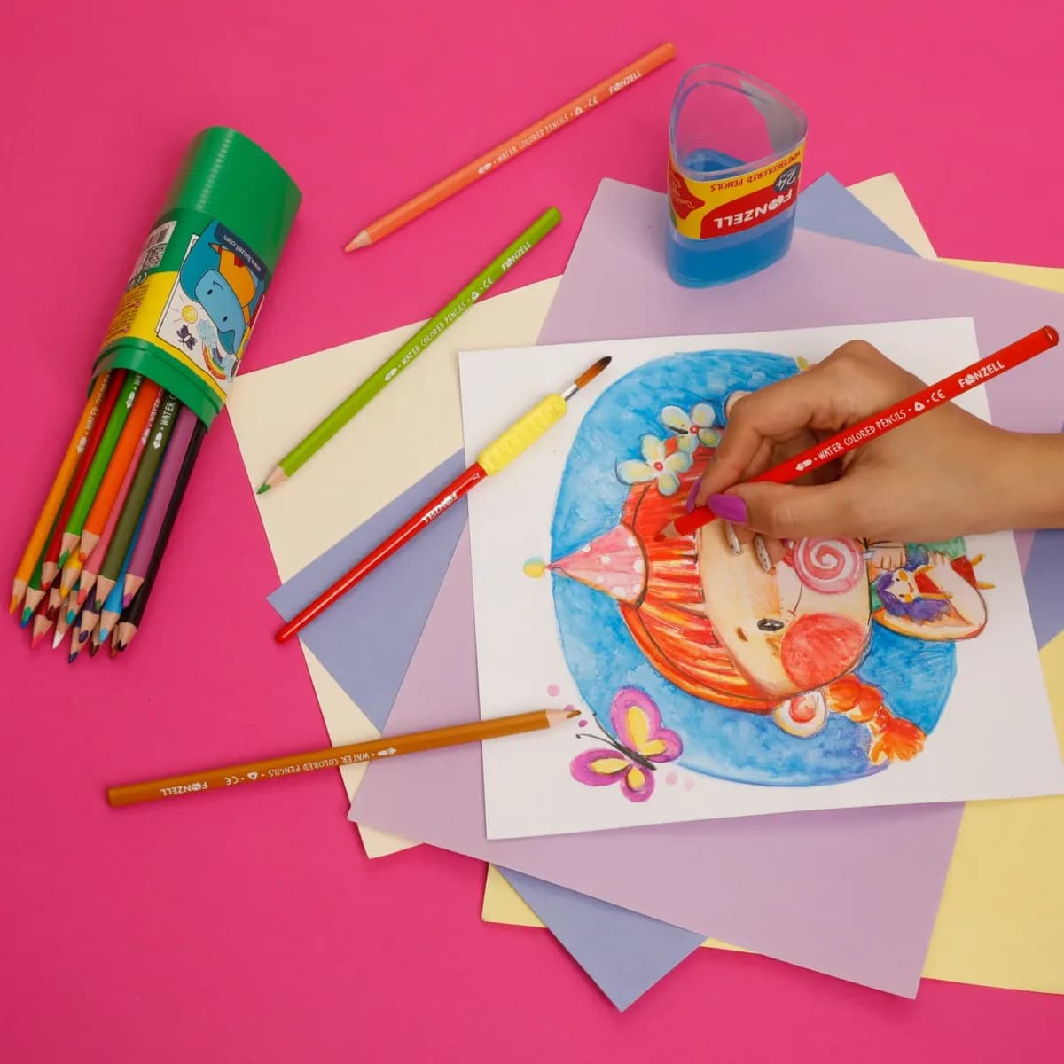 مداد رنگی 24 رنگ آبرنگی استوانه ی سری kids فونزل (کد 685067 ) (fonzell) — تصویر ۶