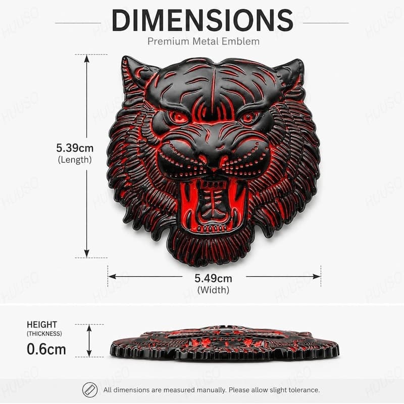 آرم فلزی سر ببر Tiger Head مشکی قرمز — تصویر ۵