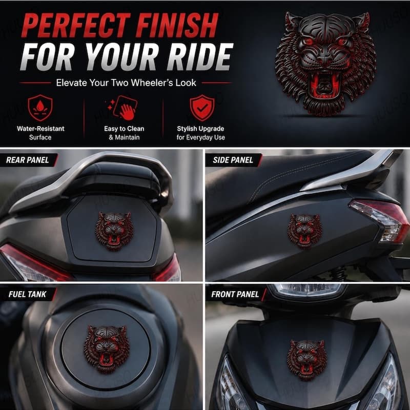 آرم فلزی سر ببر Tiger Head مشکی قرمز — تصویر ۸