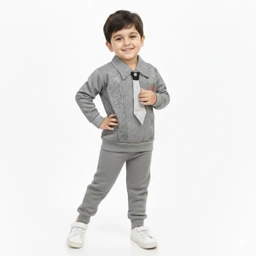 بلوز و شلوار 3 تکه پسرانه کرواتی طرح کت طوسی لباس مجلسی کودک size 40