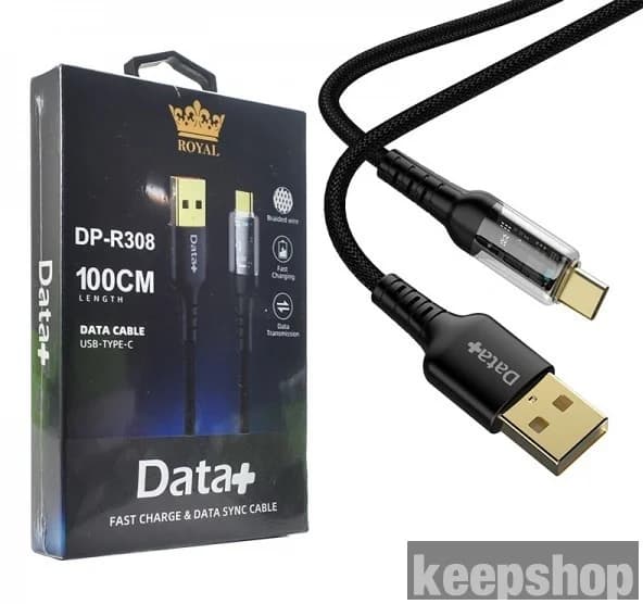 کابل تایپ سی فست شارژ DATA+ Royal DP-R308 2.4A 1m ا Royal DP-R308 2.4A 1m Type-C Cable