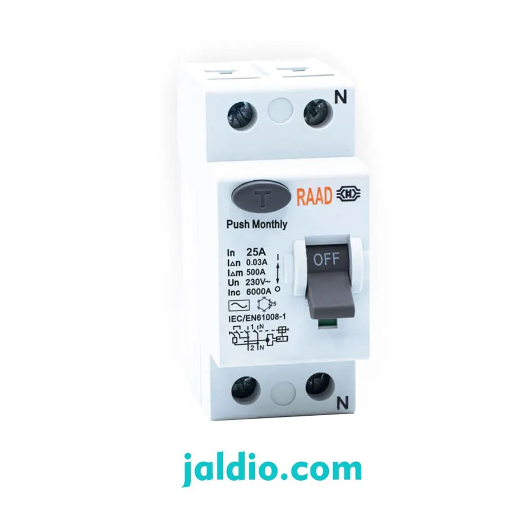 کلید محافظ جان 2 پل رعد 63 آمپر RBRC-2P-63A-6kA