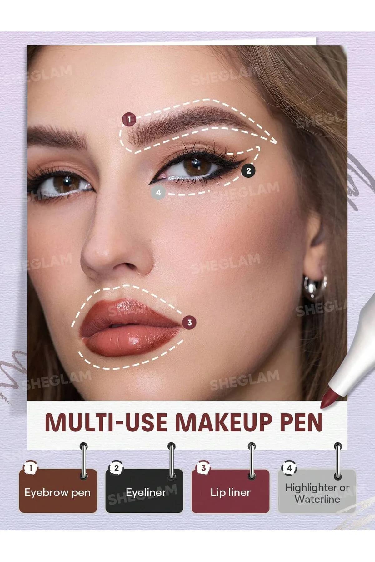 قلم آرایشی 4 کاره چند رنگ شیگلم The everywhere 4 in 1 pen multicolor (Sheglam) — تصویر ۳