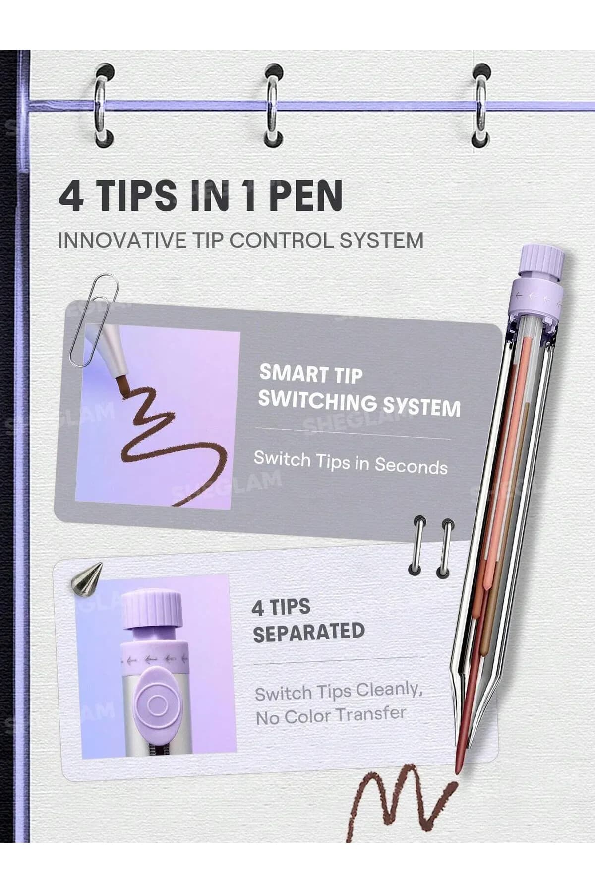 قلم آرایشی 4 کاره چند رنگ شیگلم The everywhere 4 in 1 pen multicolor (Sheglam) — تصویر ۴