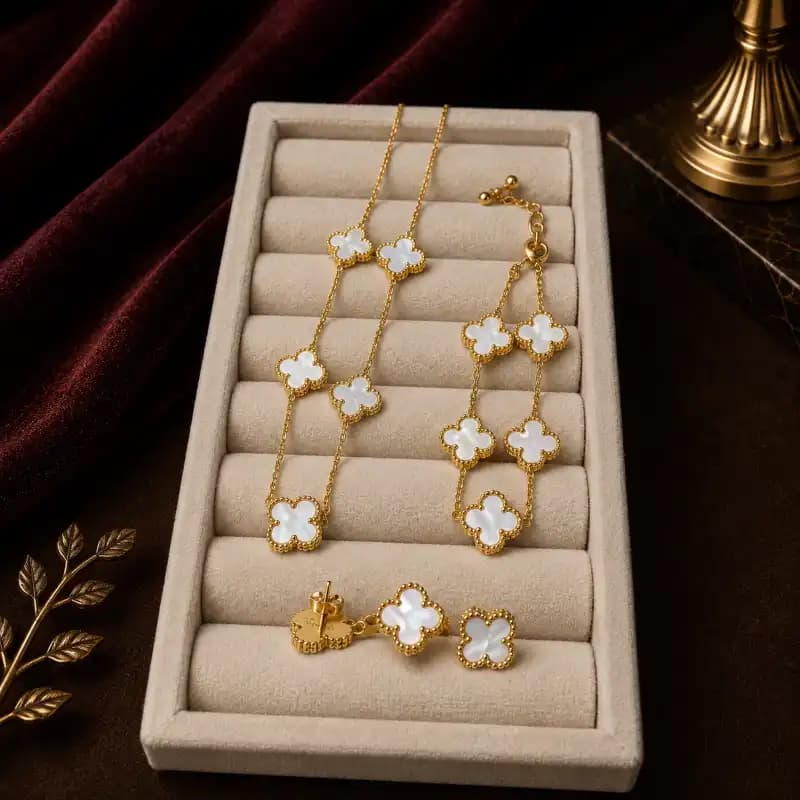 سرویس کامل ونکلیف چهارتکه سفید طلایی — تصویر ۳