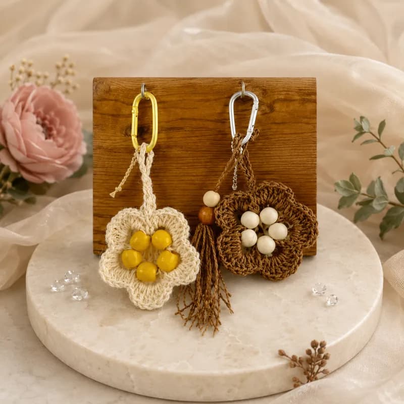 چارم بگ دست‌ساز رافیا طرح گل