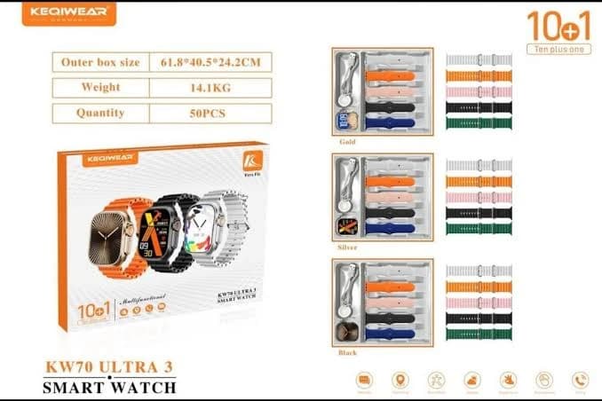 ساعت هوشمند کیوکر مدل KEQIWEAR KW70 ultra3 به همراه 10 عدد بند — تصویر ۲