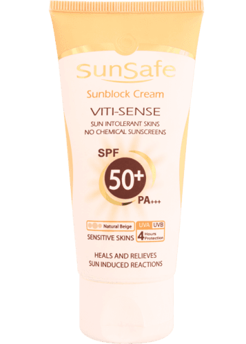 کرم ضد آفتاب رنگی +SPF50 فاقد جاذب های شیمیایی مناسب پوست حساس سان سیف — تصویر ۳