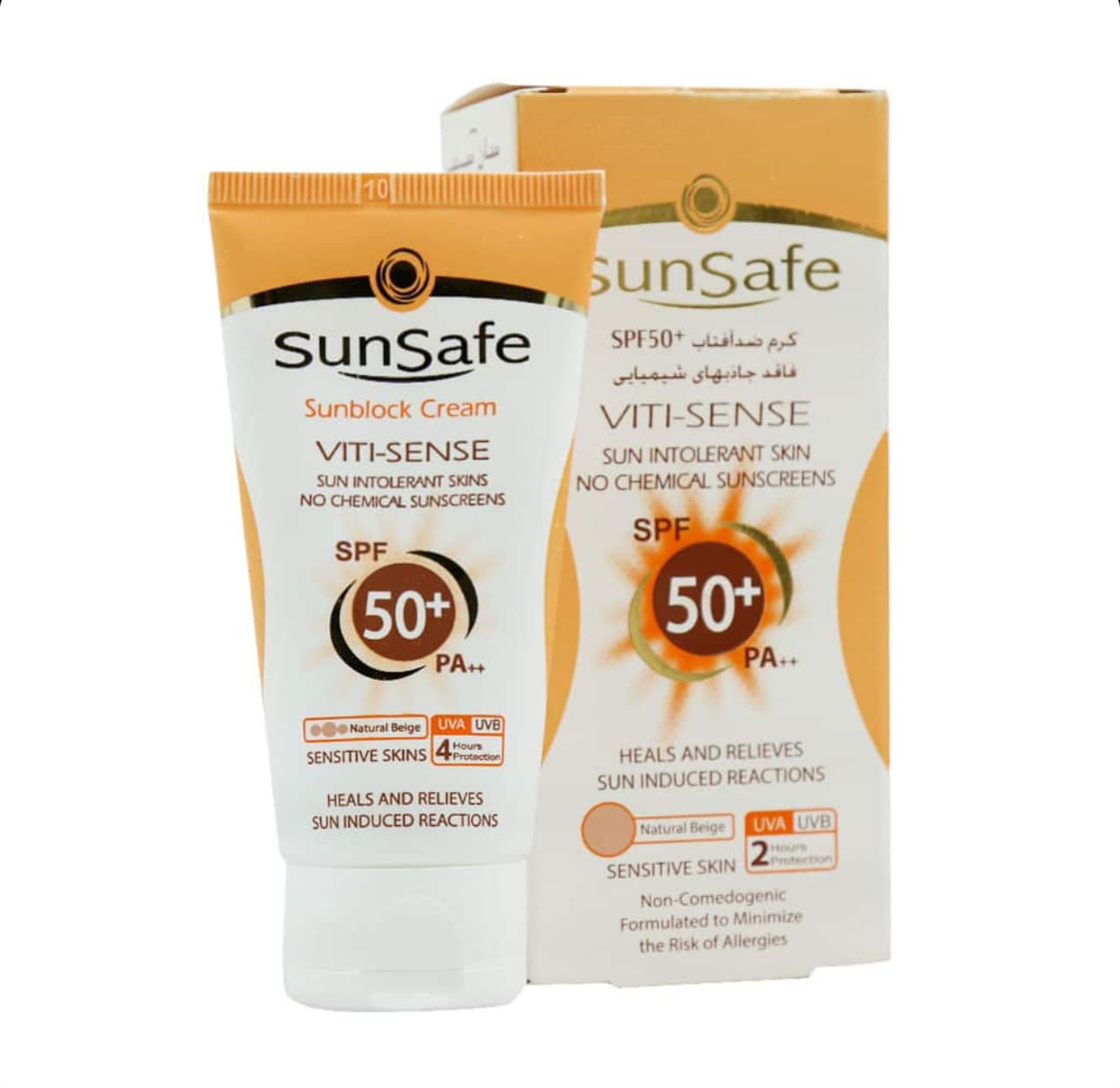 کرم ضد آفتاب رنگی +SPF50 فاقد جاذب های شیمیایی مناسب پوست حساس سان سیف