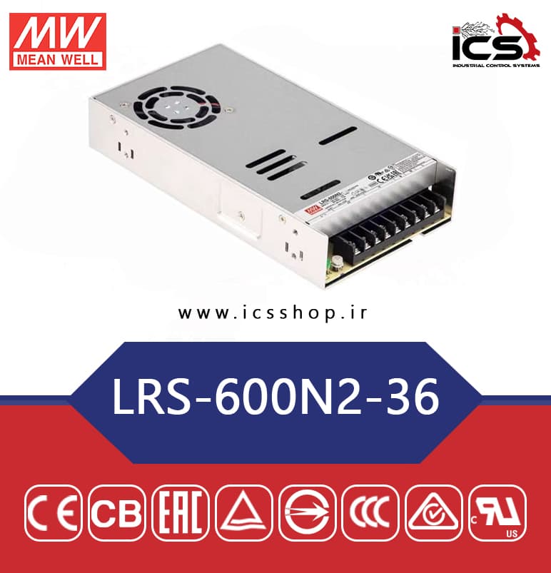 منبع تغذیه 36 ولت 16.6 آمپر مین ول مدل LRS-600N2-36