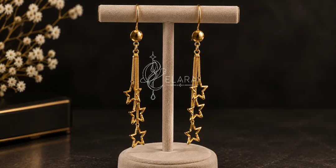 گوشواره آویز ۳ ستاره B614| استیل و ارتفاع ۶ سانت | الارا