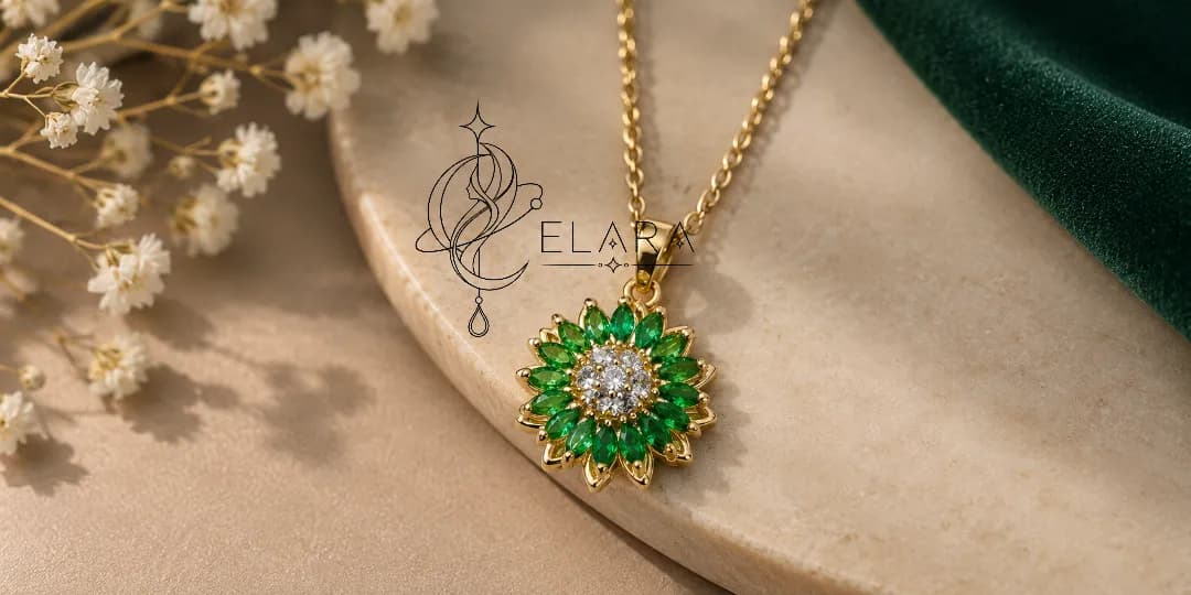 گردنبند اسپینر زمرد نشان B613 | استیل رنگ ثابت | الارا