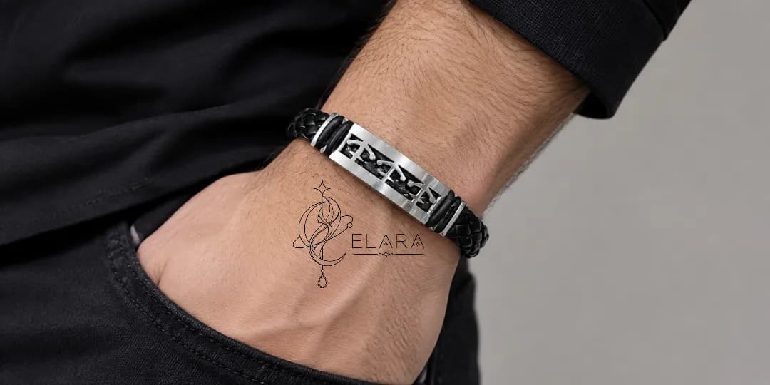 دستبند چرمی مردانه با پلاک سه لنگر D706 | استایل خاص | الارا