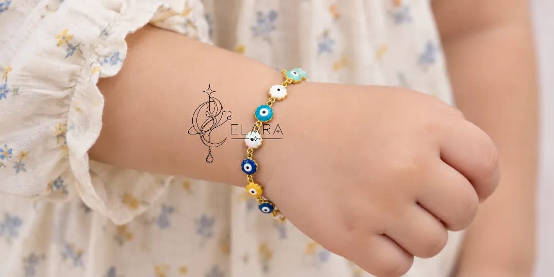 دستبند گل چشم نظر دخترانه D704 | استیل ۱۴ سانتی | الارا