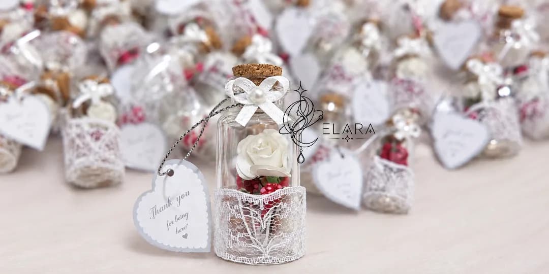 گیفت شیشه ای ویال رز سفیدG361| پک 10 عددی | ارتفاع ۴ سانتی‌متر | الارا — تصویر ۲