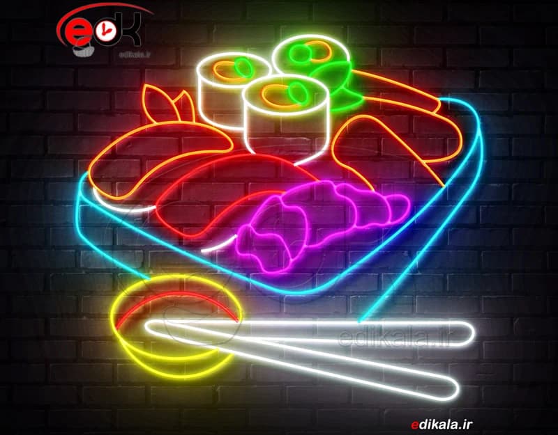 تابلو نئون طرح سوشی شماره 6 در ابعاد مختلف +آداپتور+ فایل کورل آماده برش