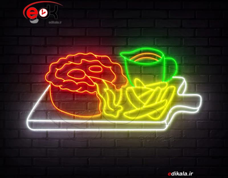 تابلو نئون طرح سیب زمینی و سینی غذا شماره 1 در ابعاد مختلف +آداپتور+ فایل لایه باز