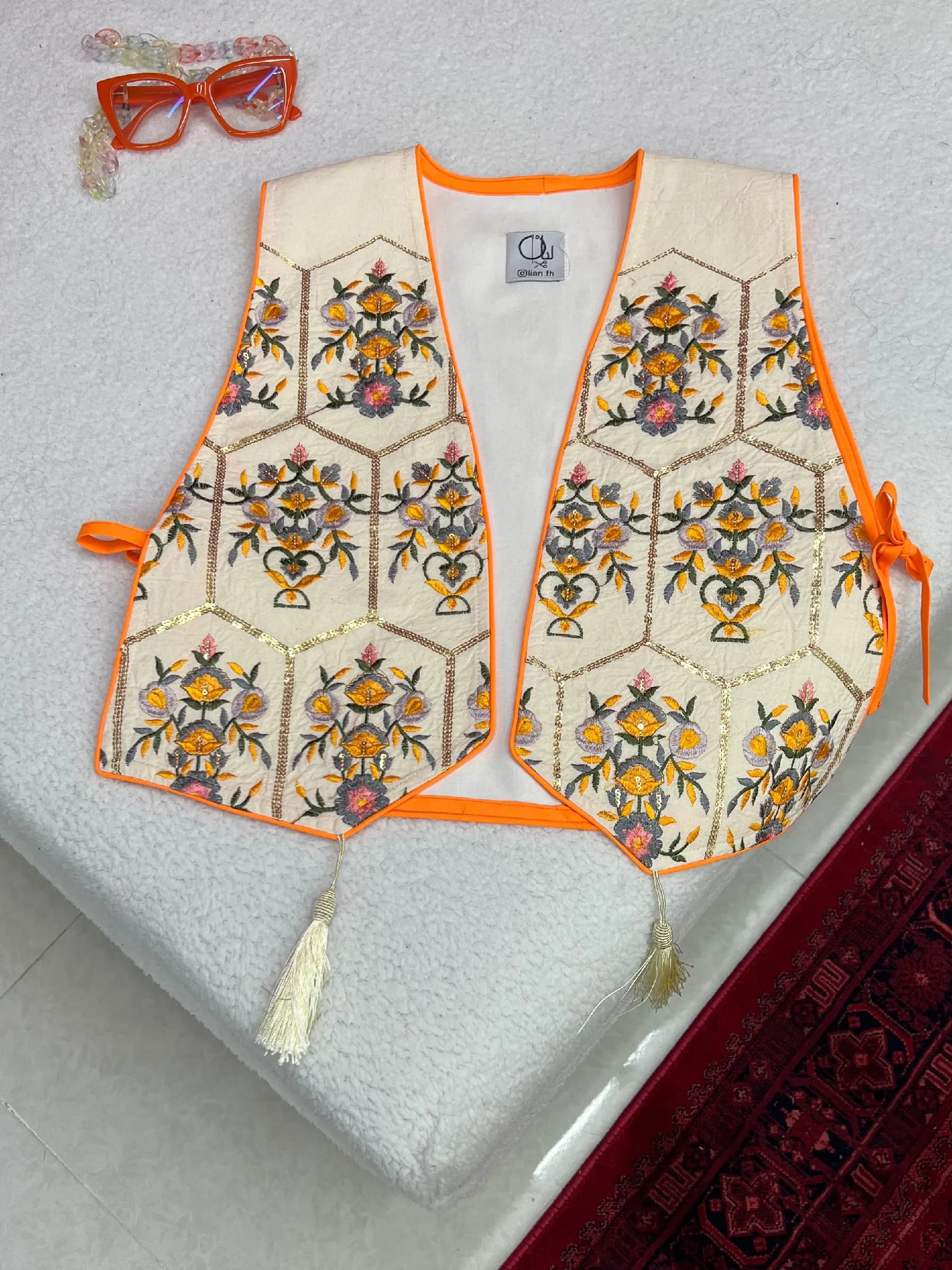 جلیقه طرح سنتی نارنجی کد ws54 — تصویر ۴
