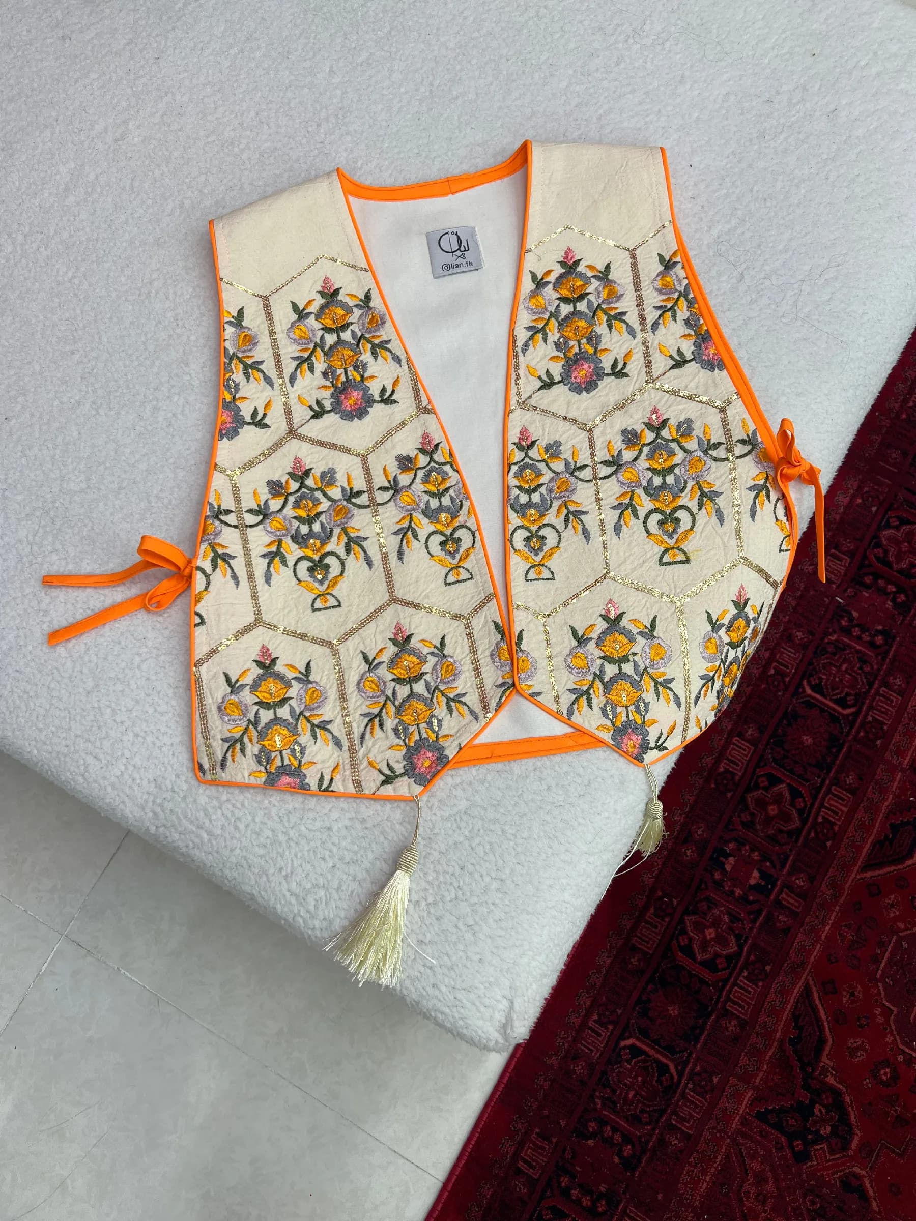 جلیقه طرح سنتی نارنجی کد ws54 — تصویر ۳